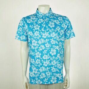 Yatta Golf Aloha Polo Shirt Mens Medium Blue Floral AOP Print Performance Blend